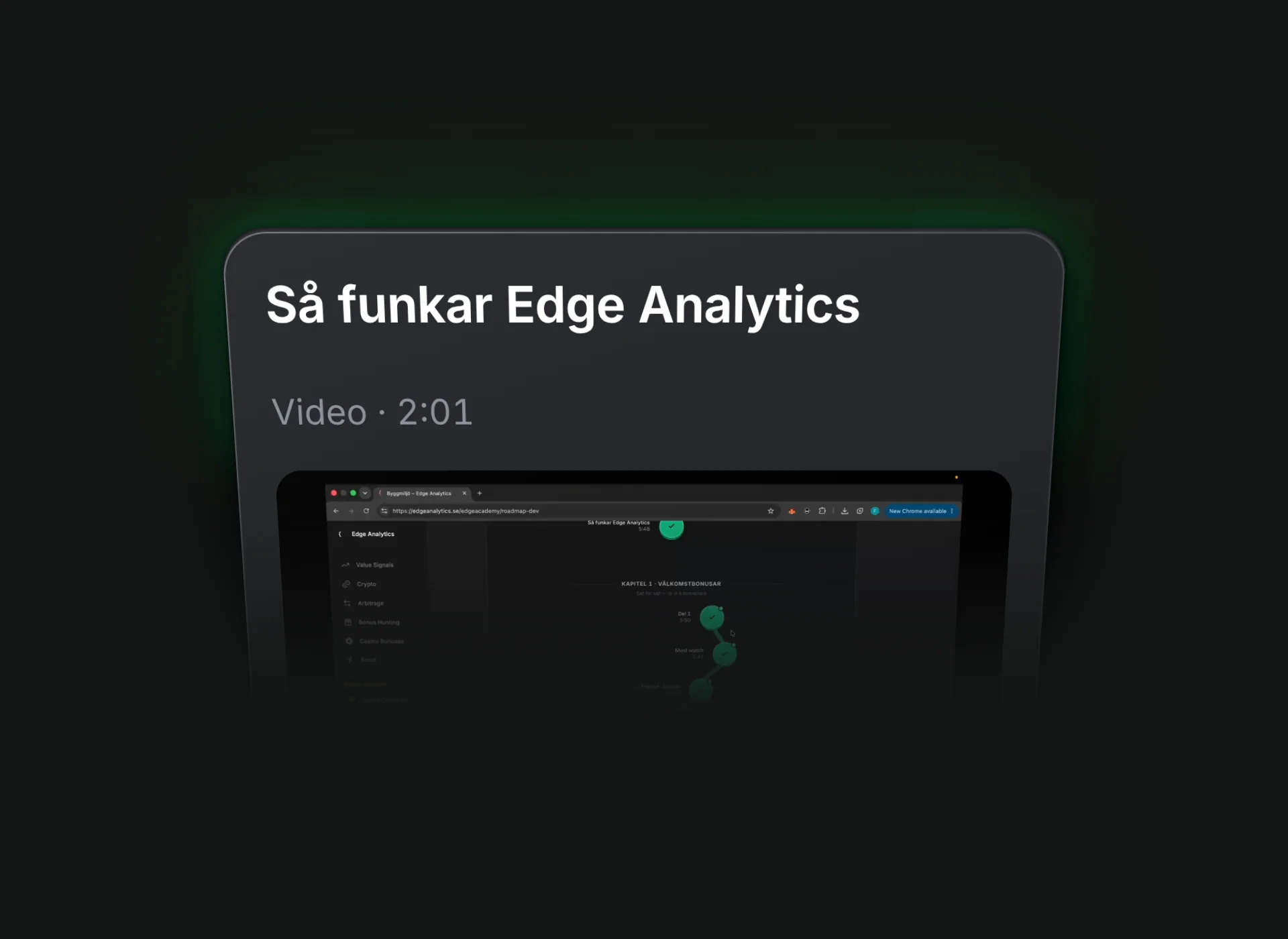 Edge Analytics videospelare med guiden Så funkar Edge Analytics, 2:01 lång, och en ruta ur filmen som visar appen.