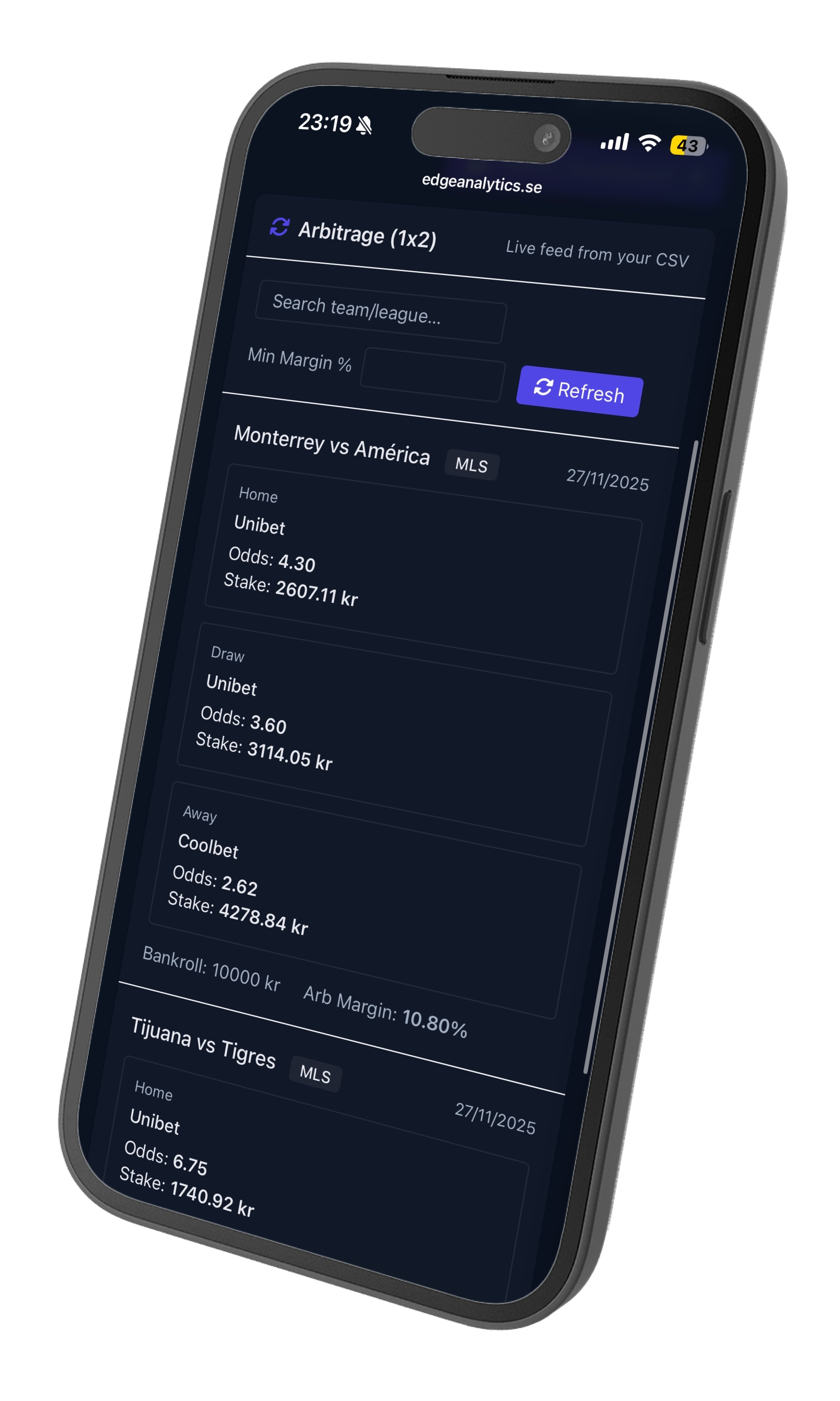 Arbitrage betting interface